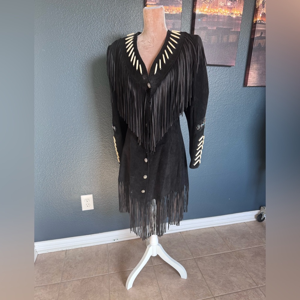 Elegant Black Fringe Leather Jacket